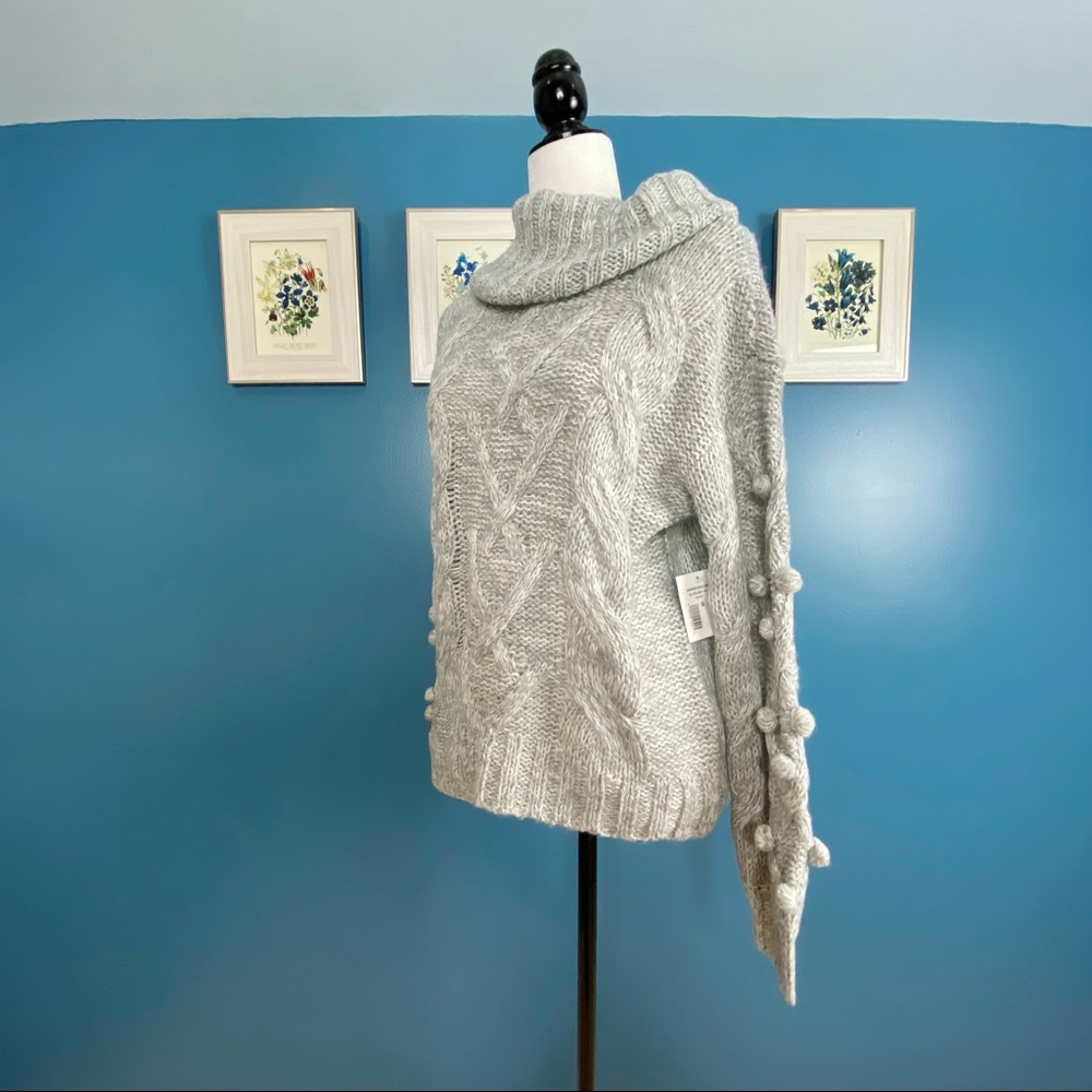 NWT Chunky Knit Oversized Pompom Cowlneck Sweater - Picture 6 of 11